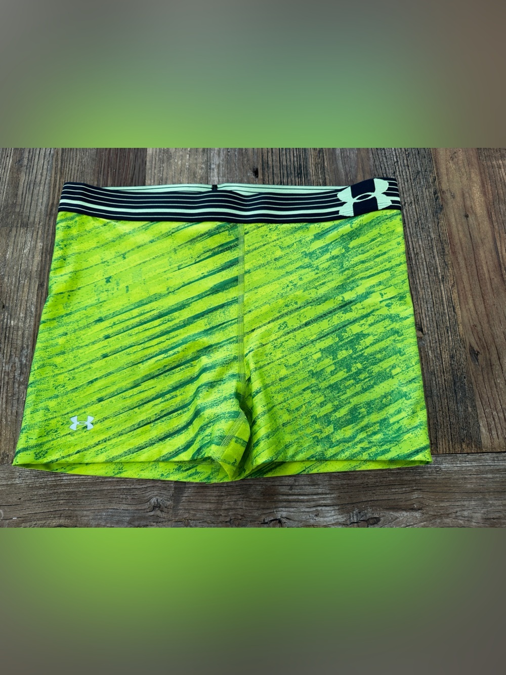 Under Armour Bright Neon Green Athletic Short with Striped Waistband